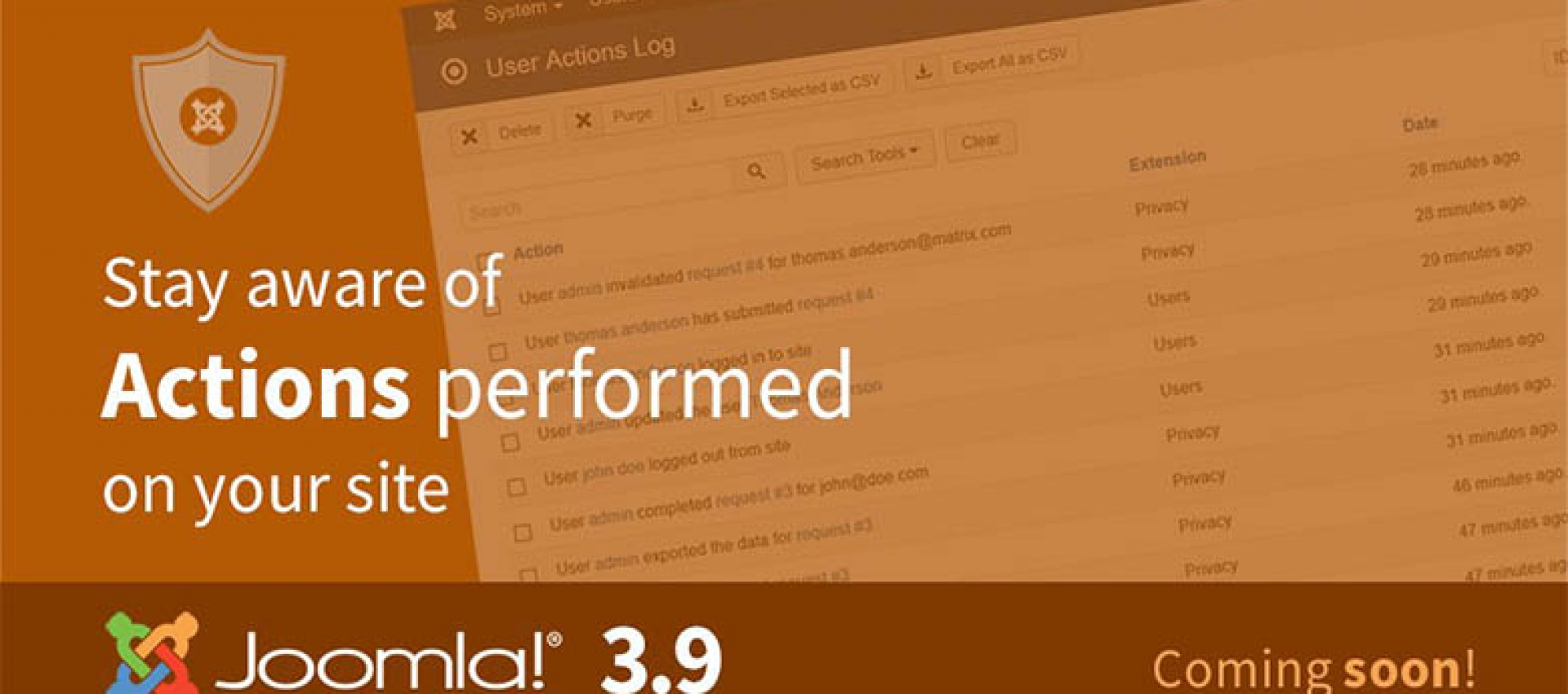Joomla! 3.9 Kullanıcı Eylemleri Günlüğü Arayüzü